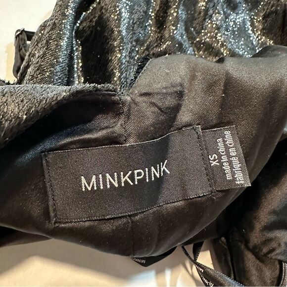 MinkPink Black Mini Dress Shimmer Double V-Neck, Size XS - Picture 8 of 11